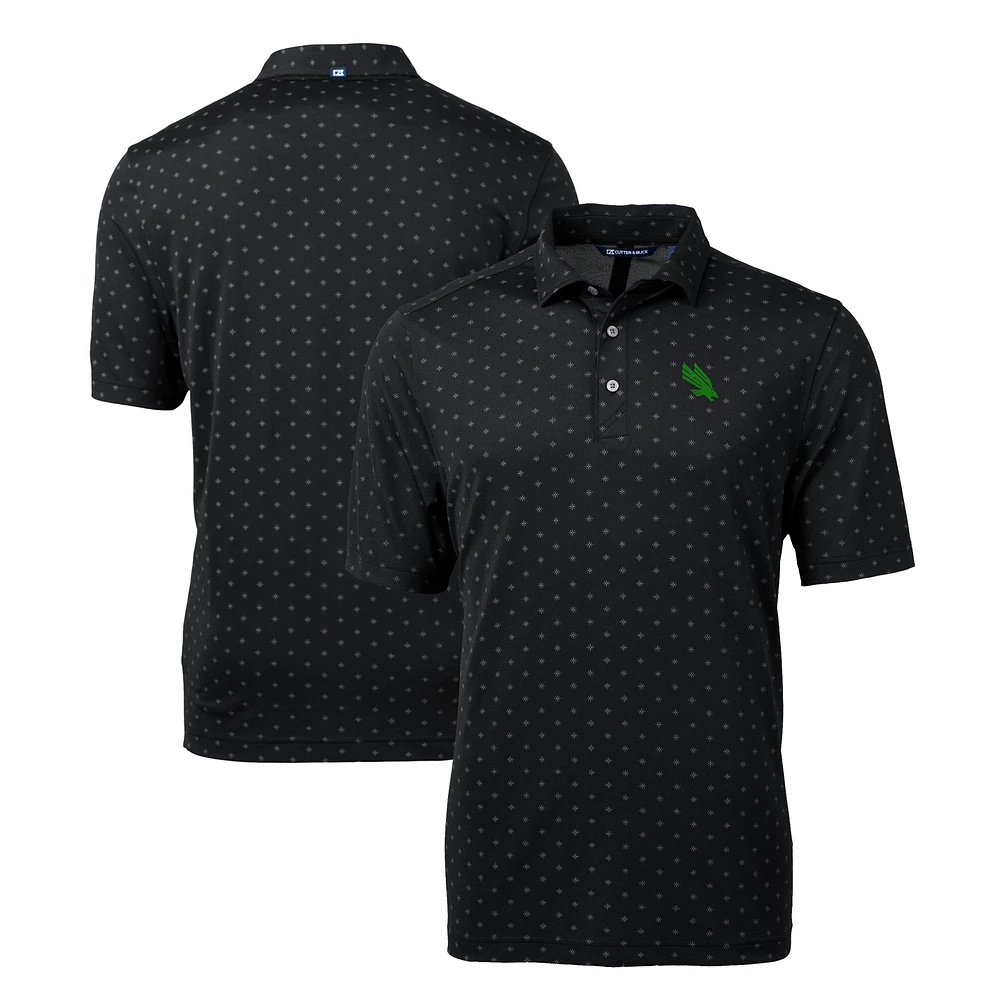 Men's Cutter & Buck Black North Texas Mean Green Virtue Eco Pique Tile Print Recycled Polo