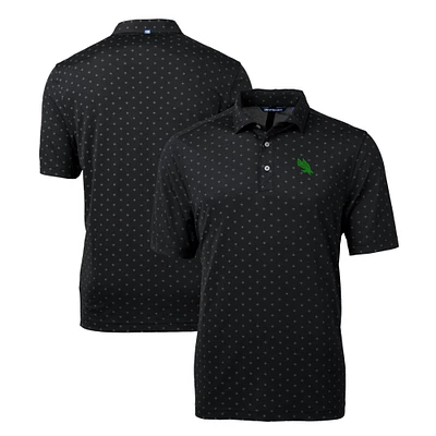 Men's Cutter & Buck Black North Texas Mean Green Virtue Eco Pique Tile Print Recycled Polo