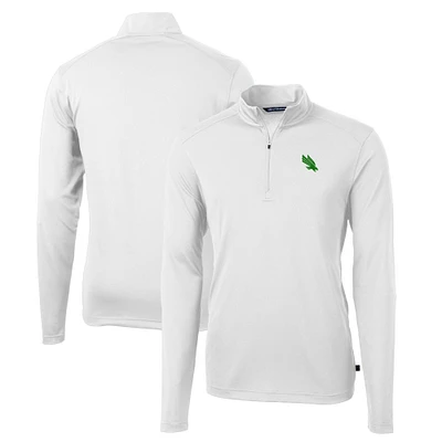 Men's Cutter & Buck White North Texas Mean Green Virtue Eco Pique Recycled Quarter-Zip Pullover Top