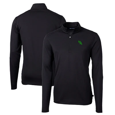Men's Cutter & Buck Black North Texas Mean Green Virtue Eco Pique Recycled Quarter-Zip Pullover Top
