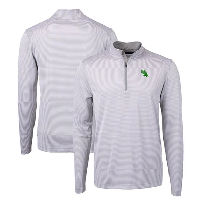 Men's Cutter & Buck Gray North Texas Mean Green Virtue Eco Pique Micro Stripe Recycled Quarter-Zip Jacket