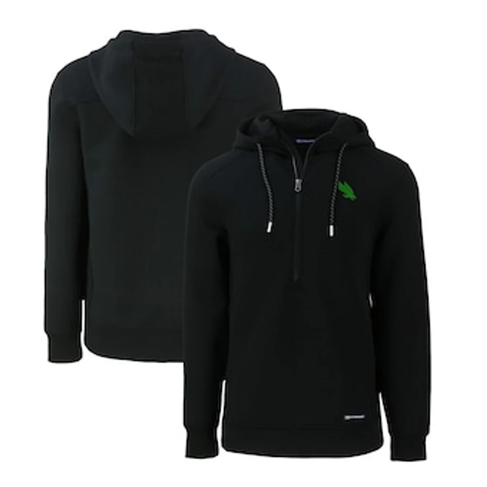 Men's Cutter & Buck Black North Texas Mean Green Roam Eco Recycled Half-Zip Pullover Hoodie