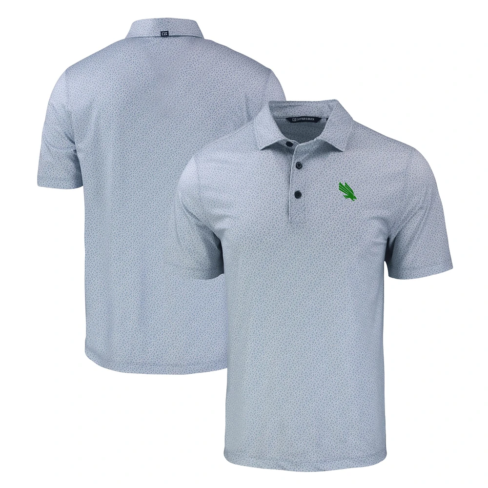 Men's Cutter & Buck Gray North Texas Mean Green Pike Eco Pebble Print Stretch Recycled Polo