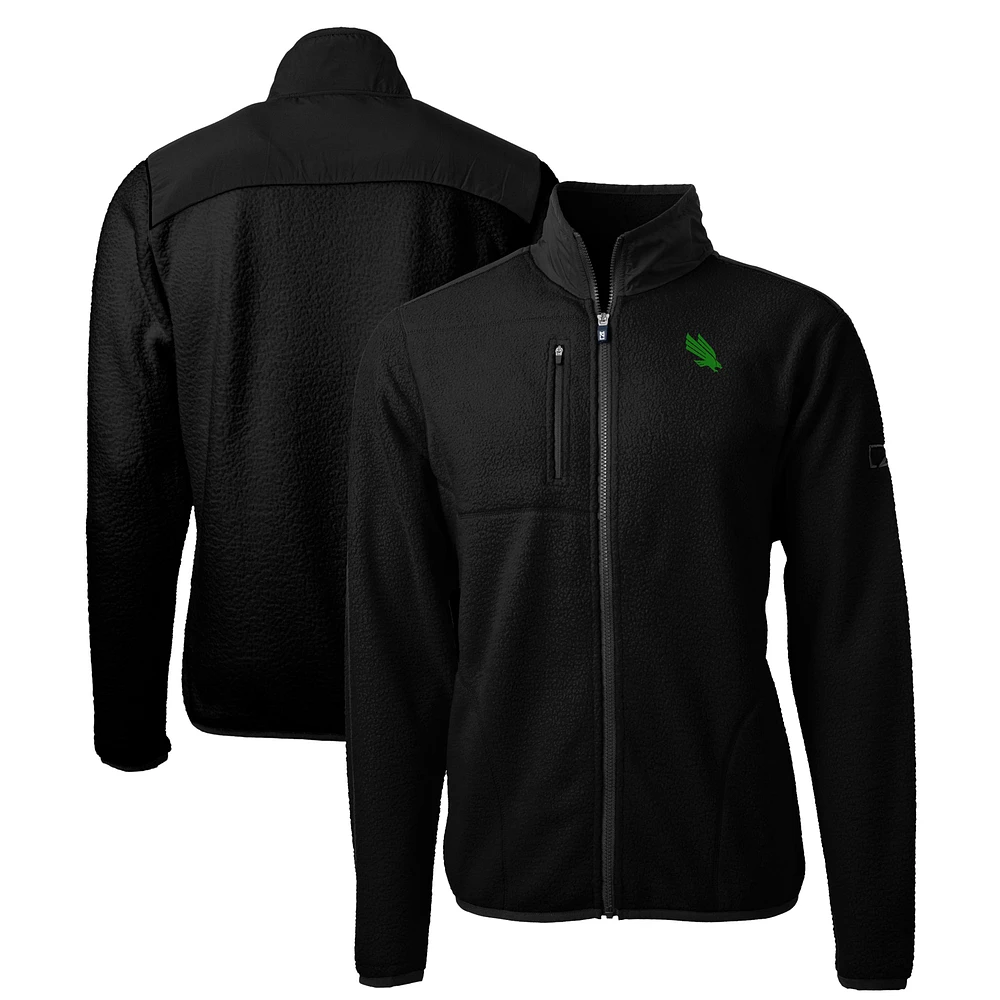 Men's Cutter & Buck Black North Texas Mean Green Cascade Eco Sherpa Fleece Full-Zip Jacket