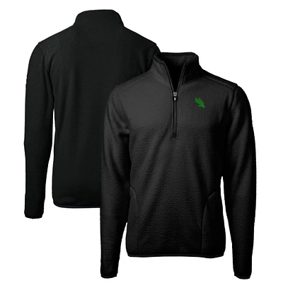 Men's Cutter & Buck Black North Texas Mean Green Cascade Eco Sherpa Fleece Quarter-Zip Jacket
