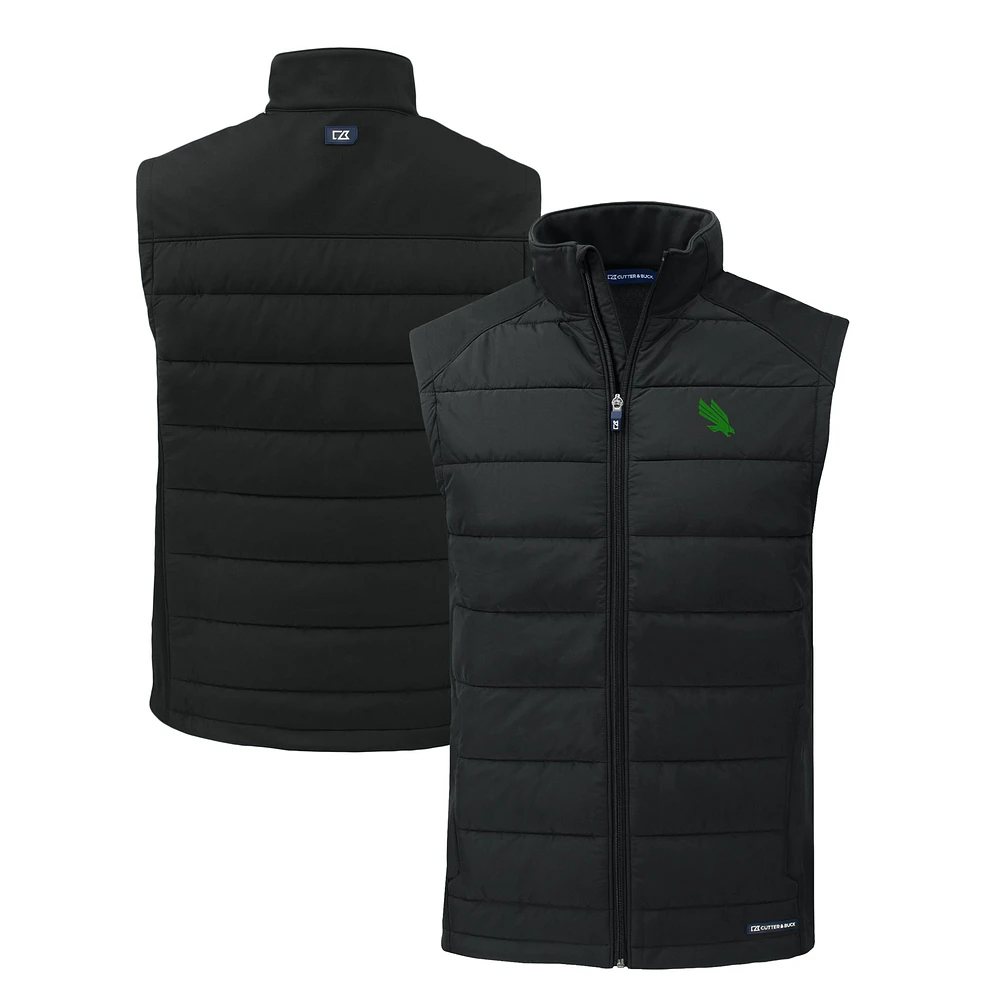 Men's Cutter & Buck Black North Texas Mean Green Evoke Hybrid Eco Softshell Recycled Full-Zip Vest