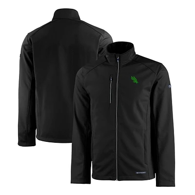 Men's Cutter & Buck Black North Texas Mean Green Evoke Eco Softshell Recycled Full-Zip Jacket
