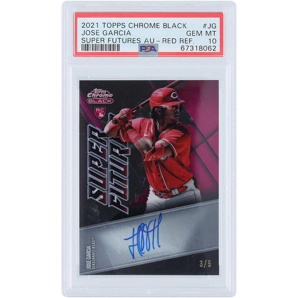 Jose Garcia Cincinnati Reds Autographed 2021 Topps Chrome Black Red Refractor #SFA-JG #3/5 PSA Authenticated 10 Rookie Card