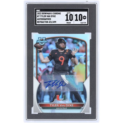 Tyler Van Dyke Miami Hurricanes Autographed 2022 Bowman Chrome U Refractor #7 #421/499 SGC Authenticated 10/10 Card