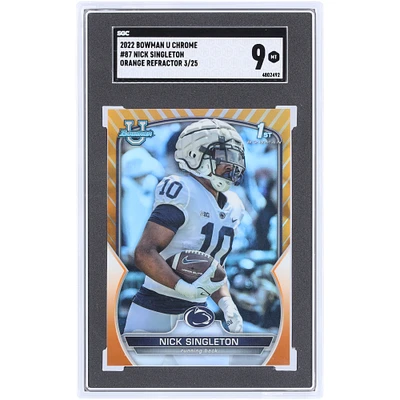 Nick Singleton Pennsylvania Quakers 2022 Bowman Chrome U 1st Bowman Orange Refractor #87 #3/25 SGC Authenticated 9 Card