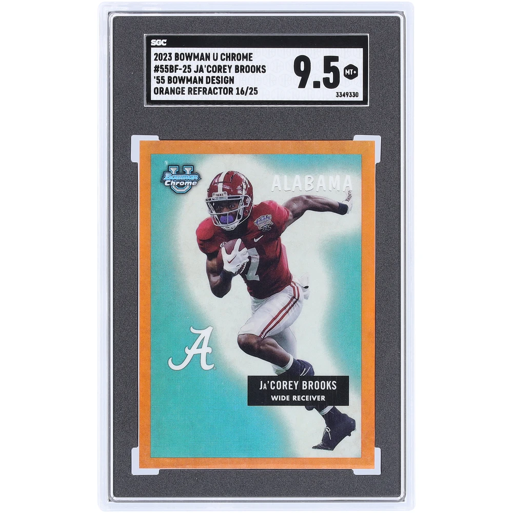 Ja'Corey Brooks Alabama Crimson Tide 2023 Bowman Chrome U Orange Refractor #55BF-25 #16/25 SGC Authenticated 9.5 Card