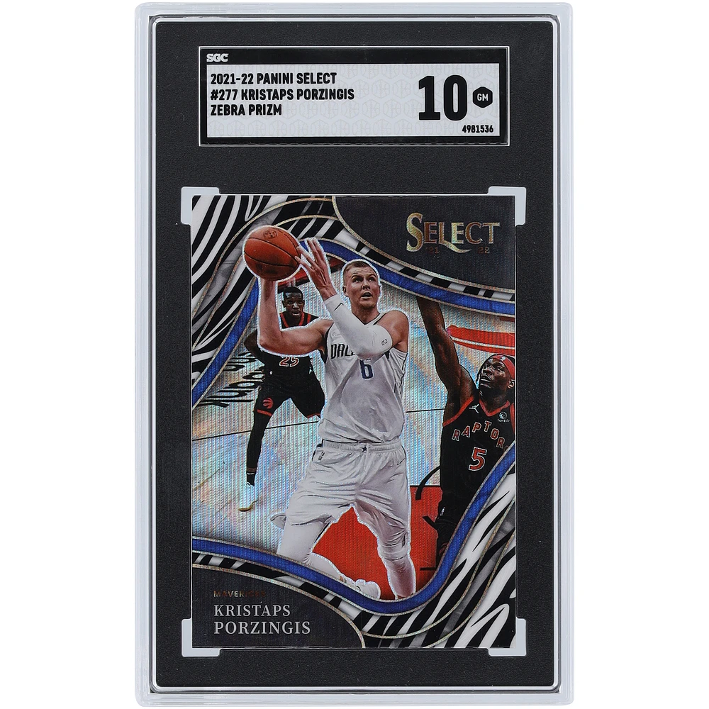 Kristaps Porzingis Dallas Mavericks 2021-22 Panini Select Zebra Prizm Courtside #277 SGC Authenticated 10 Card