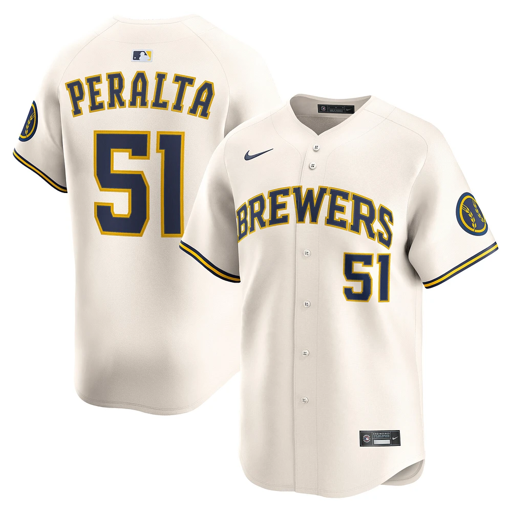 Men's Nike Freddy Peralta Cream Milwaukee Brewers Home Limited Player Jersey