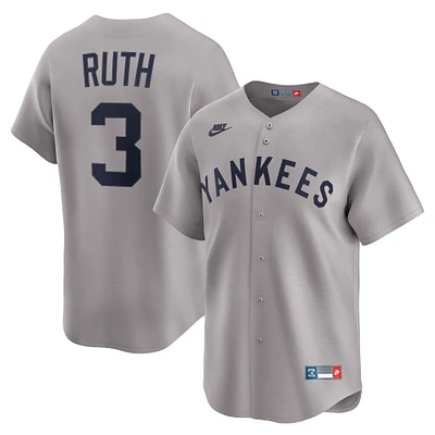 Men's Nike Babe Ruth Gray New York Yankees Throwback Cooperstown Collection Limited Jersey