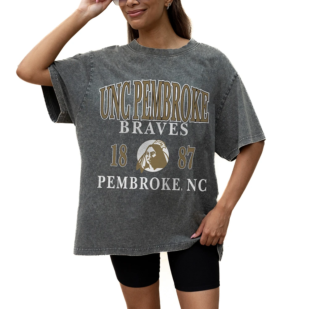 Women's Gameday Couture Grey University of North Carolina at Pembroke Braves Oversized Snow Wash T-Shirt