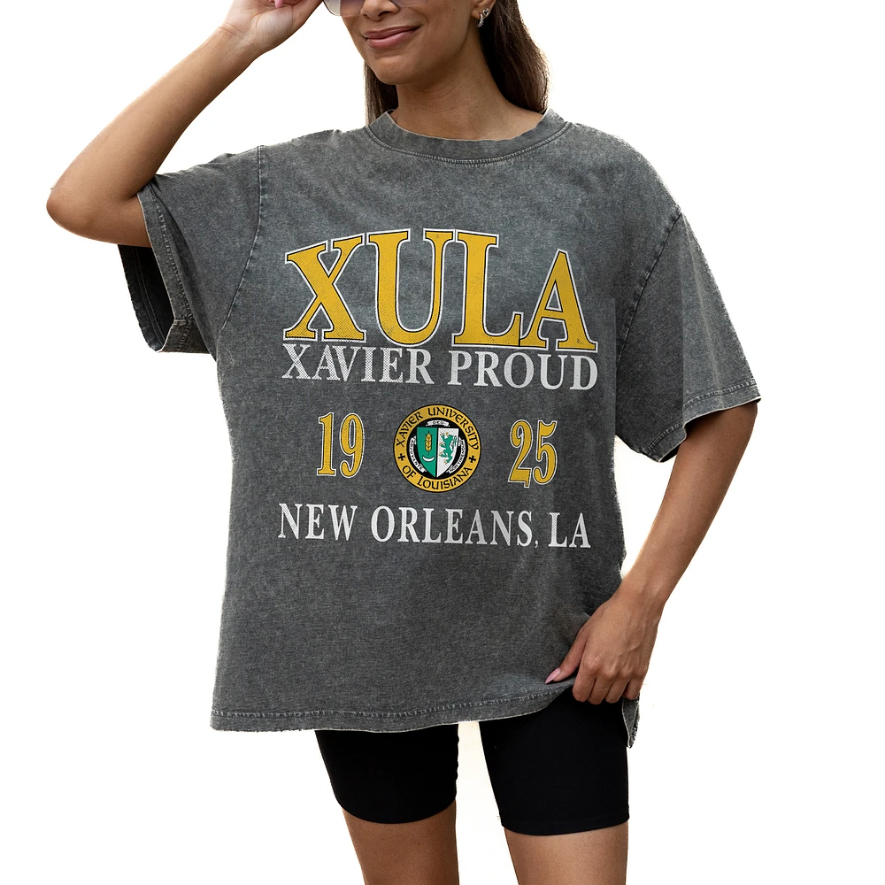 Women's Gameday Couture Grey Xavier University of Louisiana Gold Rush Oversized Snow Wash T-Shirt