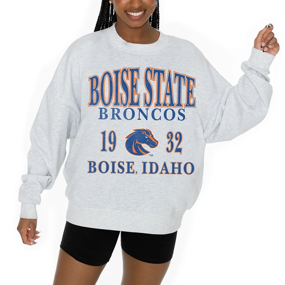 Women's Gameday Couture Ash Boise State Broncos Premium Fleece Pullover Sweatshirt