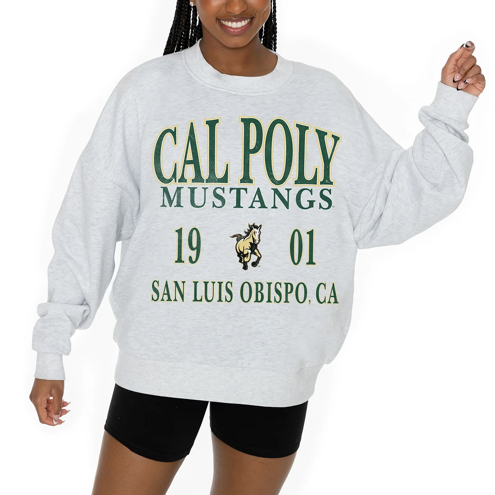 Women's Gameday Couture Ash Cal Poly Mustangs Premium Fleece Pullover Sweatshirt