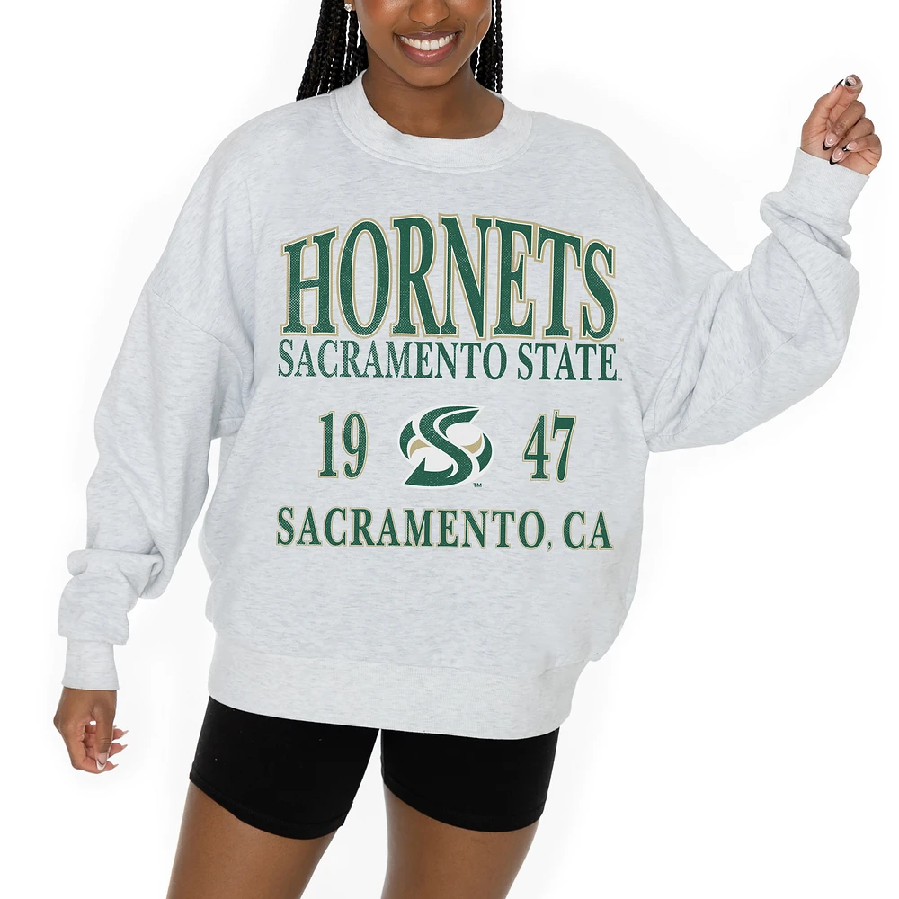 Women's Gameday Couture Ash Sacramento State Hornets Premium Fleece Pullover Sweatshirt