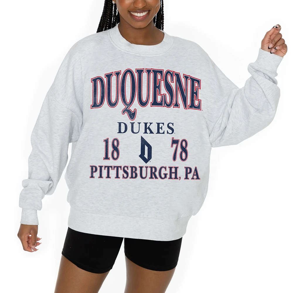 Women's Gameday Couture Ash Duquesne Dukes Premium Fleece Pullover Sweatshirt