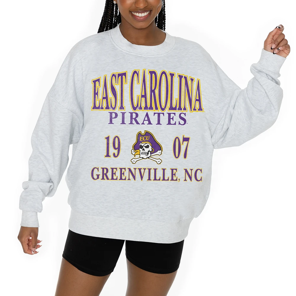 Women's Gameday Couture Ash ECU Pirates Premium Fleece Pullover Sweatshirt