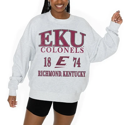 Women's Gameday Couture Ash Eastern Kentucky Colonels Premium Fleece Pullover Sweatshirt