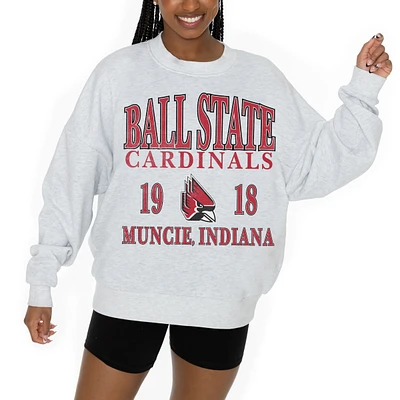 Women's Gameday Couture Ash Ball State Cardinals Premium Fleece Pullover Sweatshirt