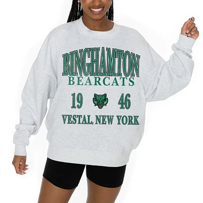 Women's Gameday Couture Ash Binghamton Bearcats Premium Fleece Pullover Sweatshirt