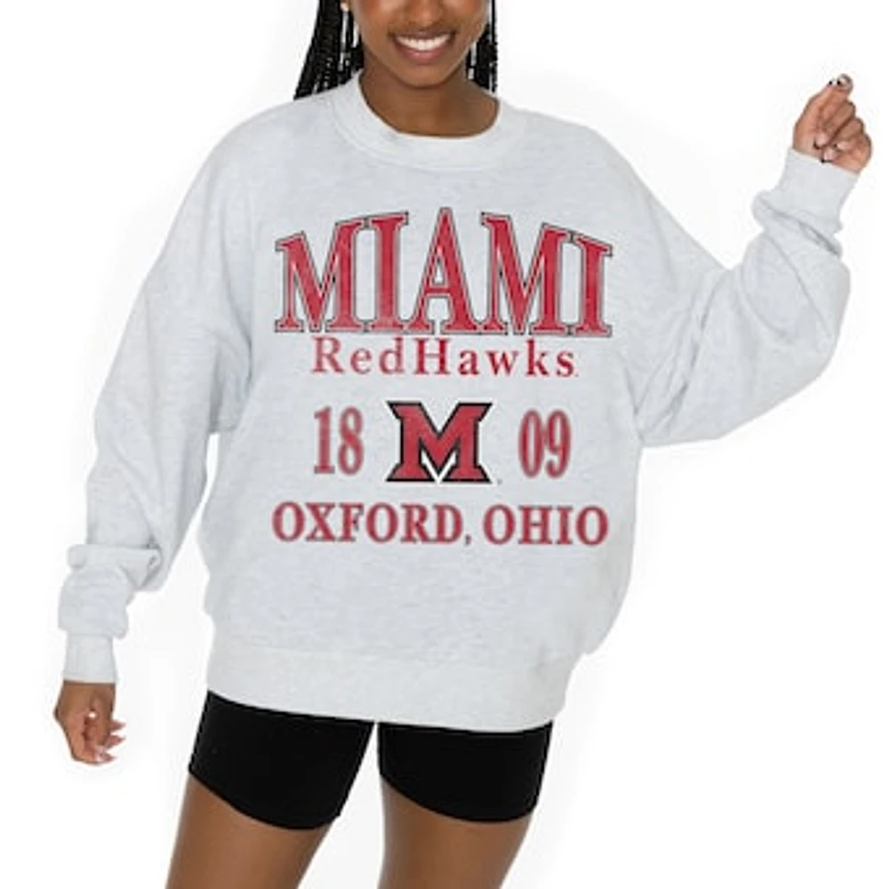 Women's Gameday Couture Ash Miami University RedHawks Premium Fleece Pullover Sweatshirt