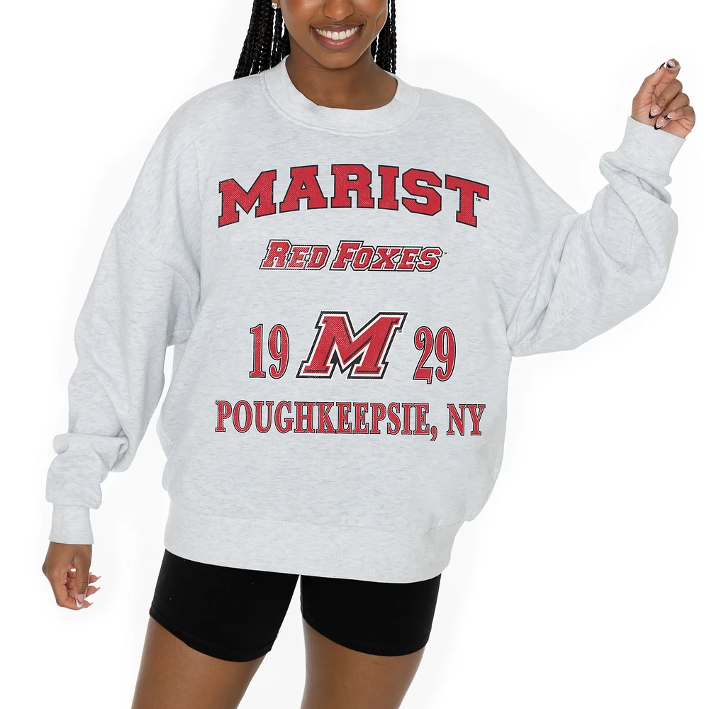 Women's Gameday Couture Ash Marist Red Foxes Premium Fleece Pullover Sweatshirt
