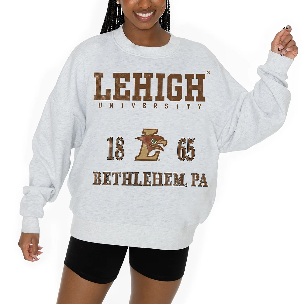 Women's Gameday Couture Ash Lehigh Mountain Hawks Premium Fleece Pullover Sweatshirt