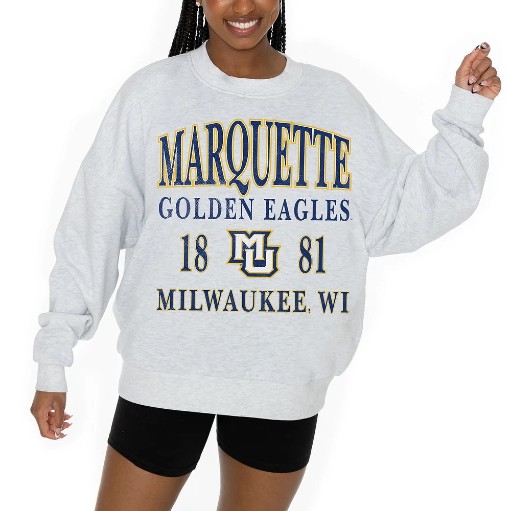 Women's Gameday Couture Ash Marquette Golden Eagles Premium Fleece Pullover Sweatshirt