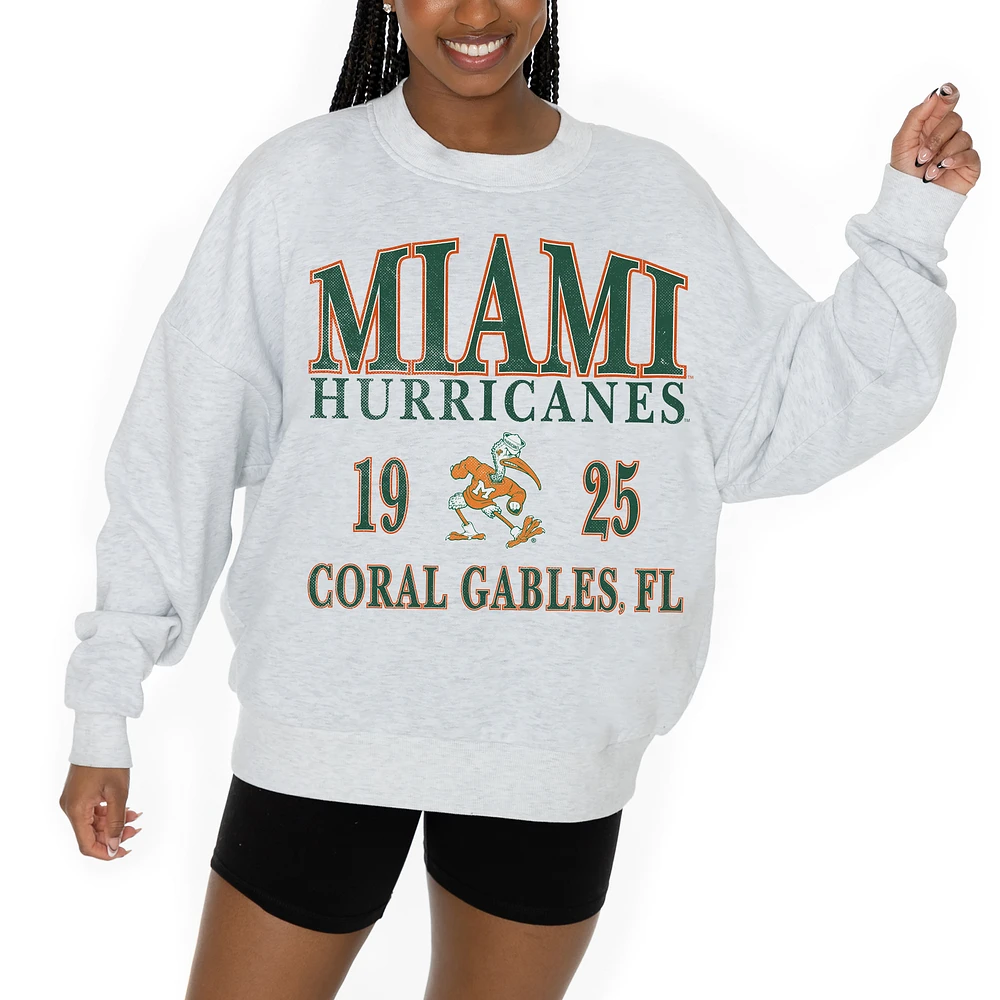 Women's Gameday Couture Ash Miami Hurricanes Premium Fleece Pullover Sweatshirt