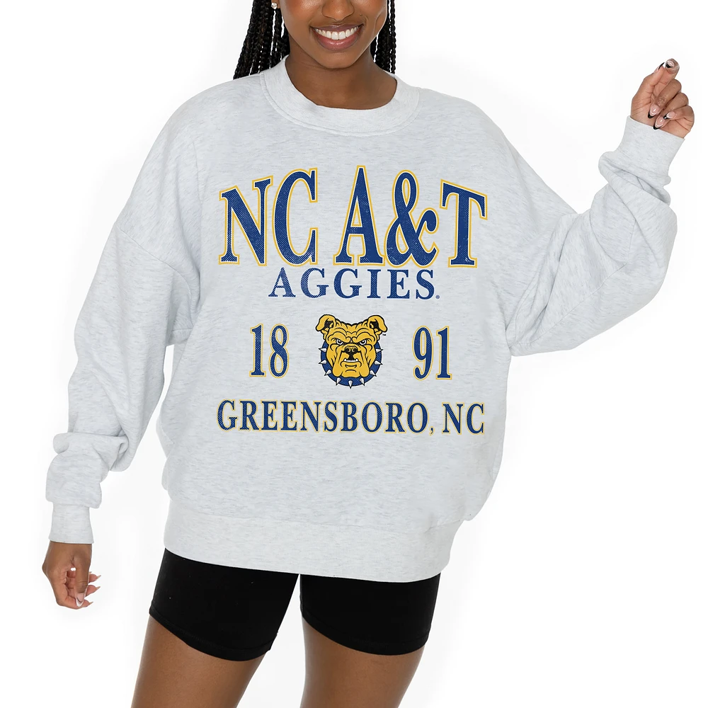 Women's Gameday Couture Ash North Carolina A&T Aggies Premium Fleece Pullover Sweatshirt