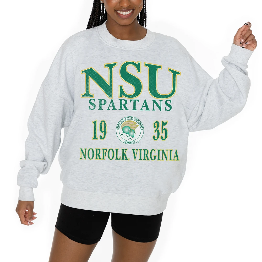 Women's Gameday Couture Ash Norfolk State Spartans Premium Fleece Pullover Sweatshirt