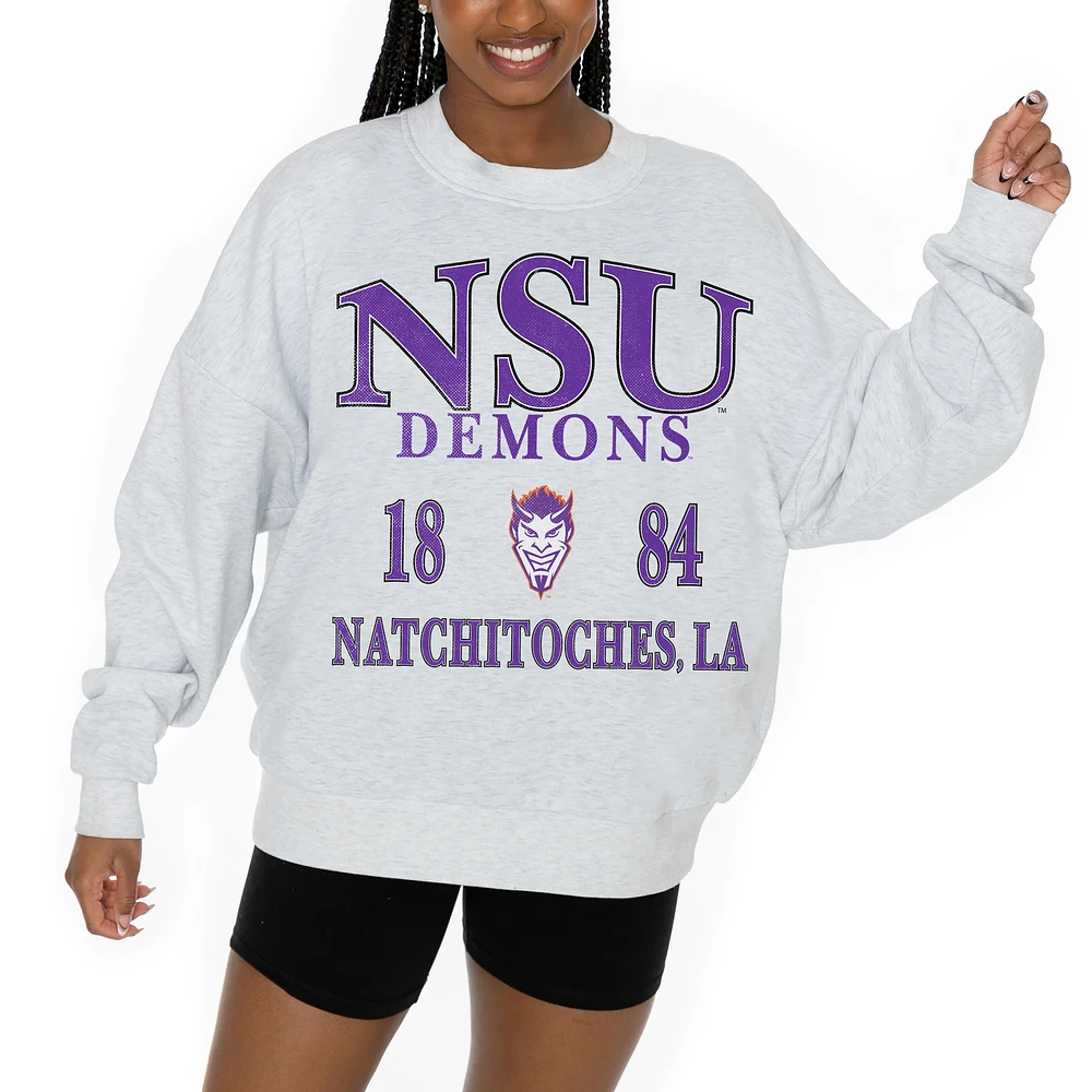 Women's Gameday Couture Ash Northwestern State Demons Premium Fleece Pullover Sweatshirt