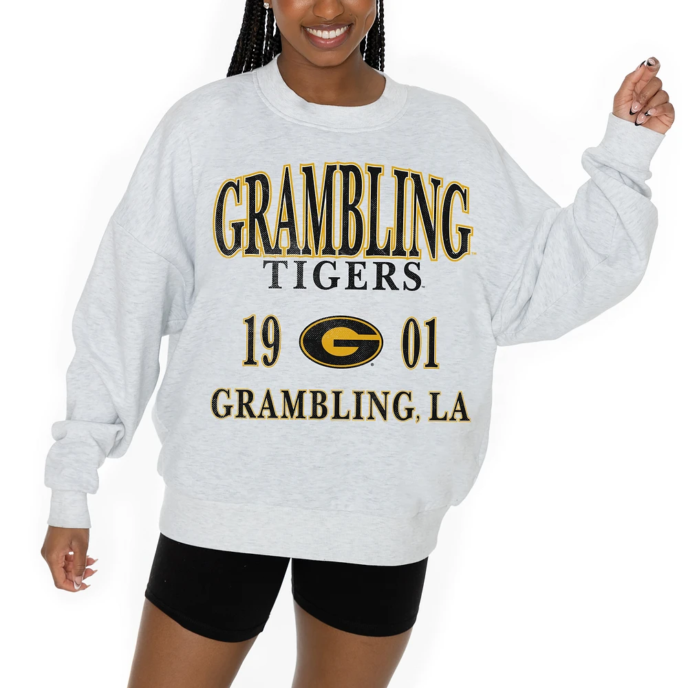Women's Gameday Couture Ash Grambling Tigers Premium Fleece Pullover Sweatshirt