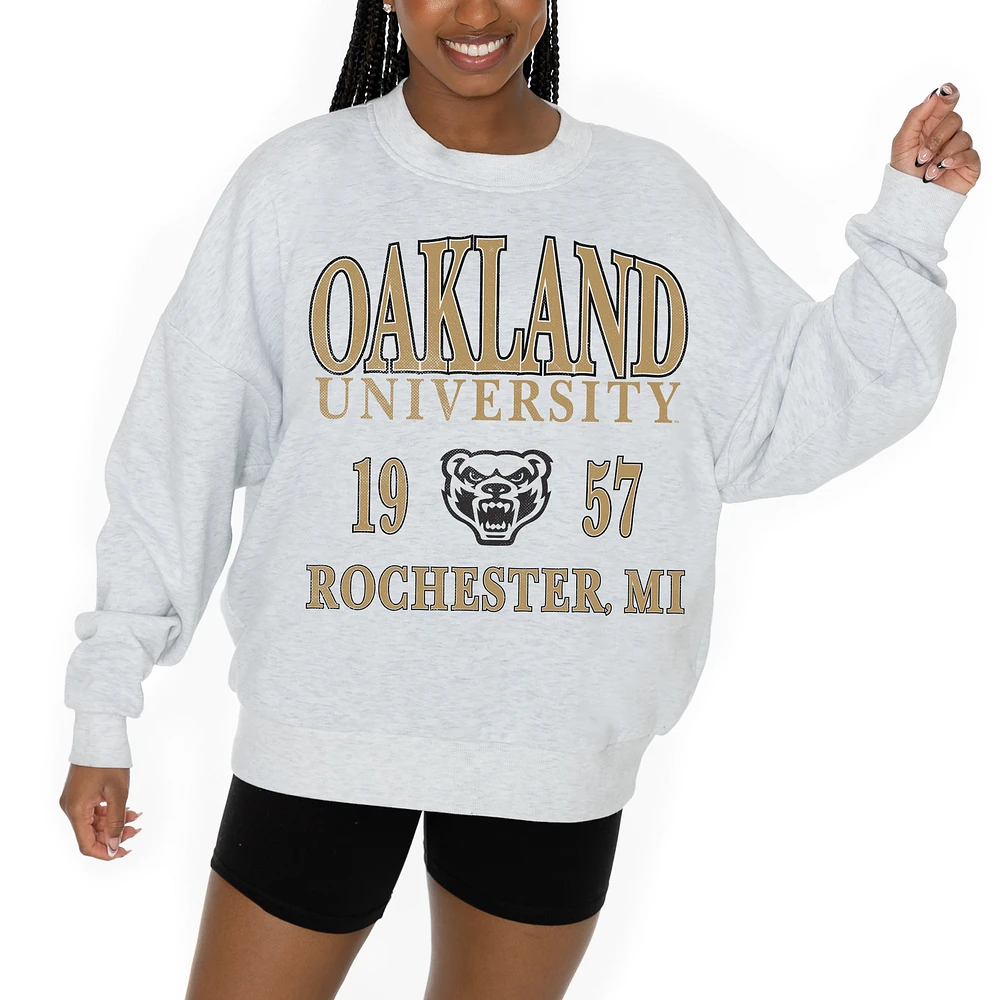Women's Gameday Couture Ash Oakland Golden Grizzlies Premium Fleece Pullover Sweatshirt