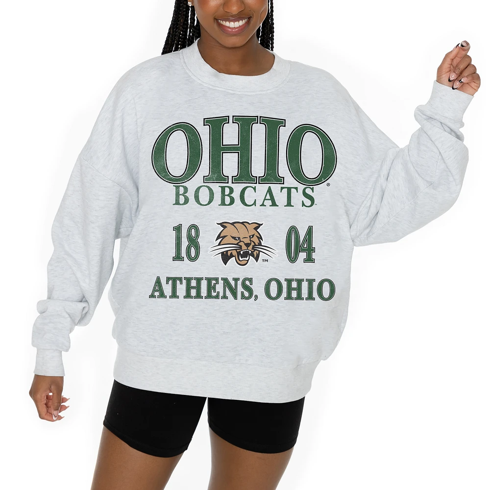 Women's Gameday Couture Ash Ohio Bobcats Premium Fleece Pullover Sweatshirt