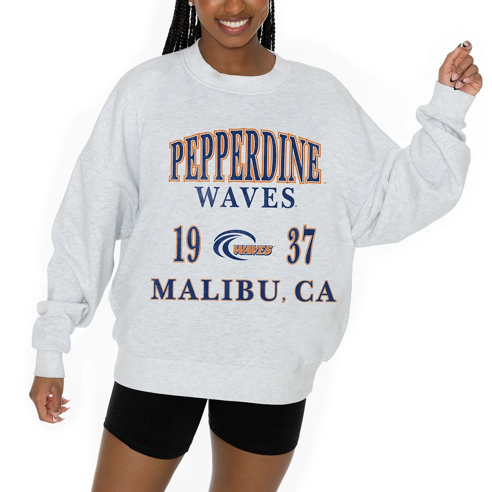 Women's Gameday Couture Ash Pepperdine Waves Premium Fleece Pullover Sweatshirt