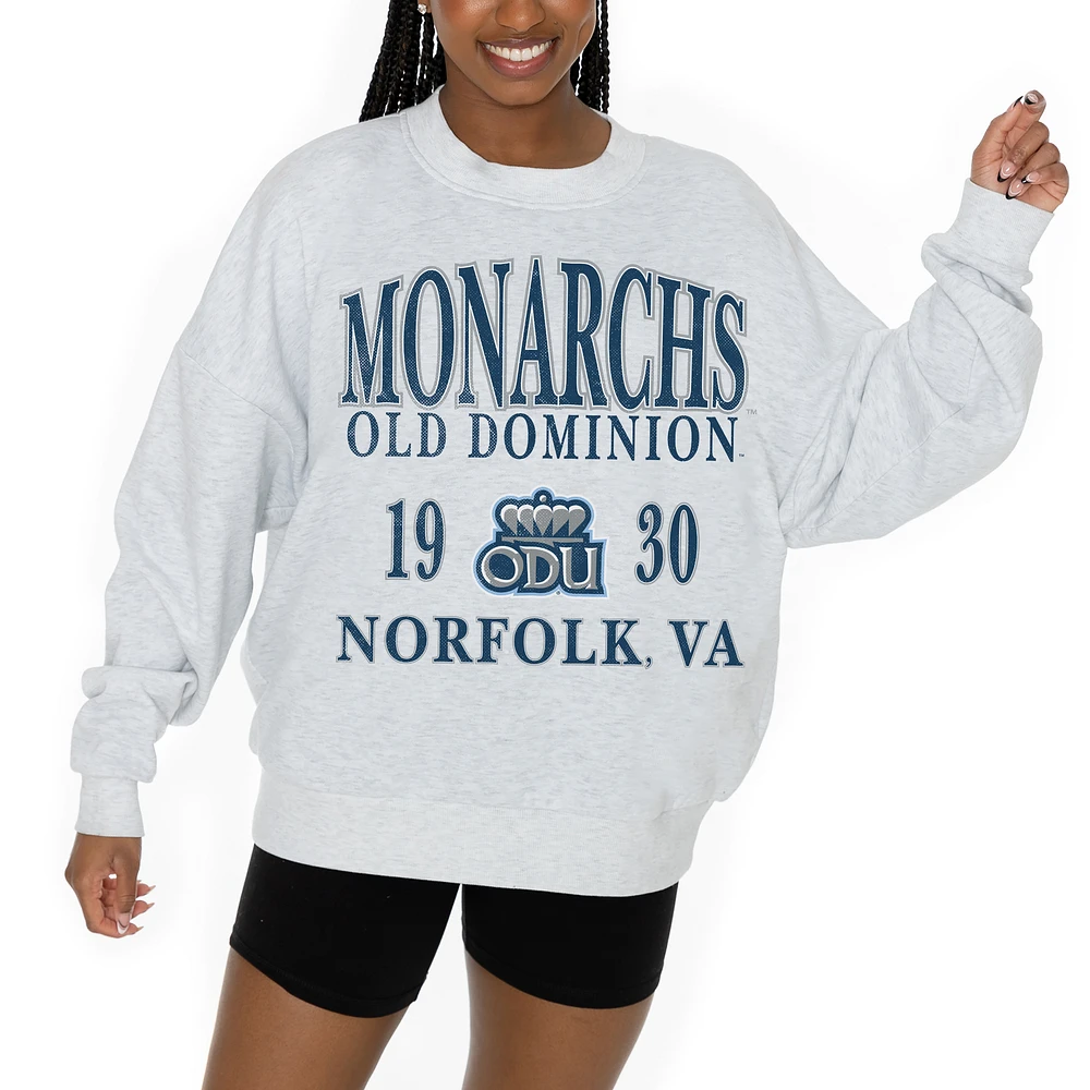 Women's Gameday Couture Ash Old Dominion Monarchs Premium Fleece Pullover Sweatshirt