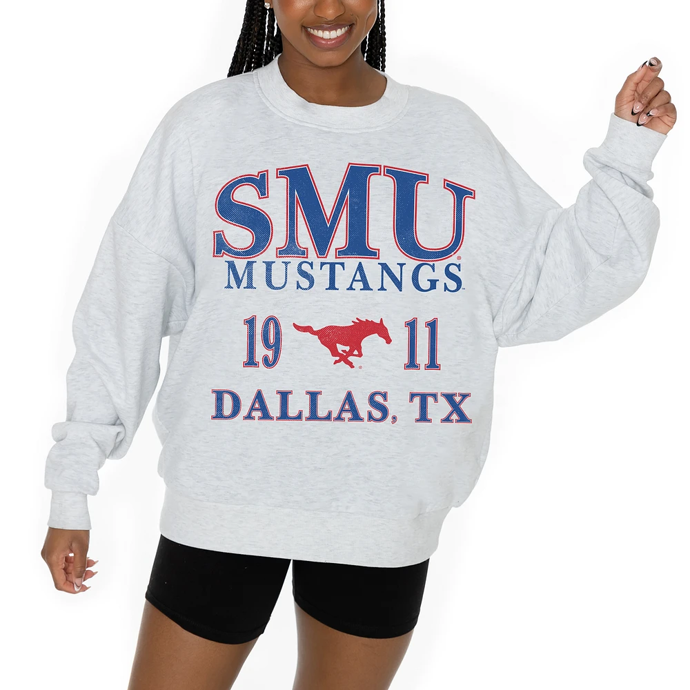 Women's Gameday Couture Ash SMU Mustangs Premium Fleece Pullover Sweatshirt
