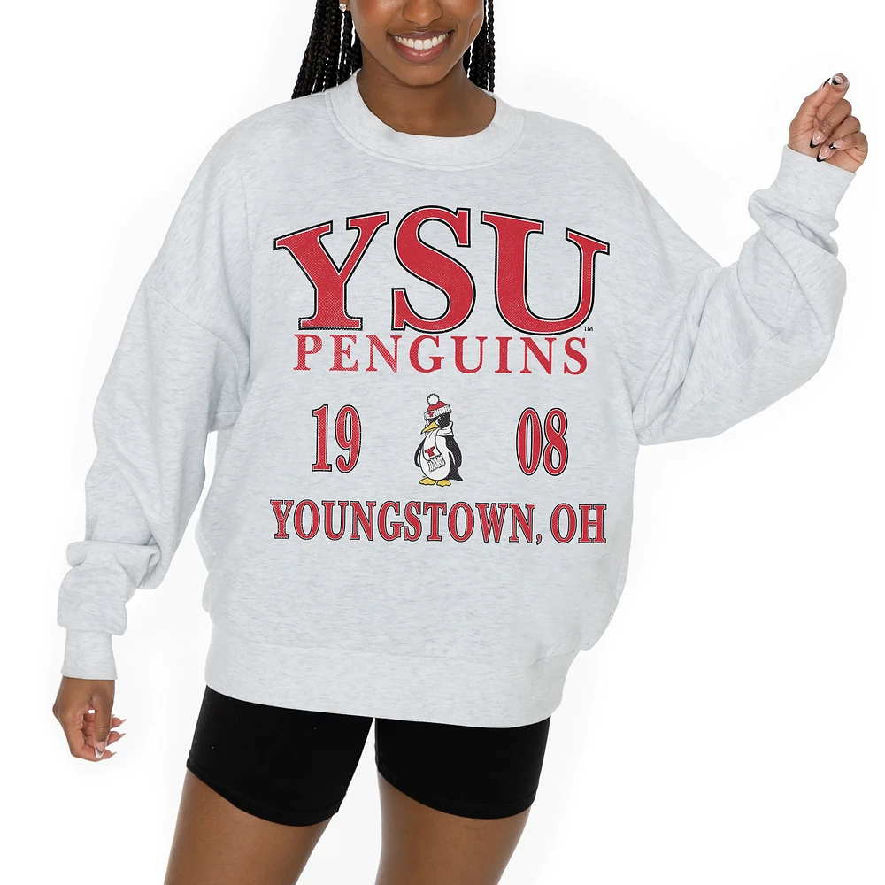 Women's Gameday Couture Ash Youngstown State Penguins Premium Fleece Pullover Sweatshirt