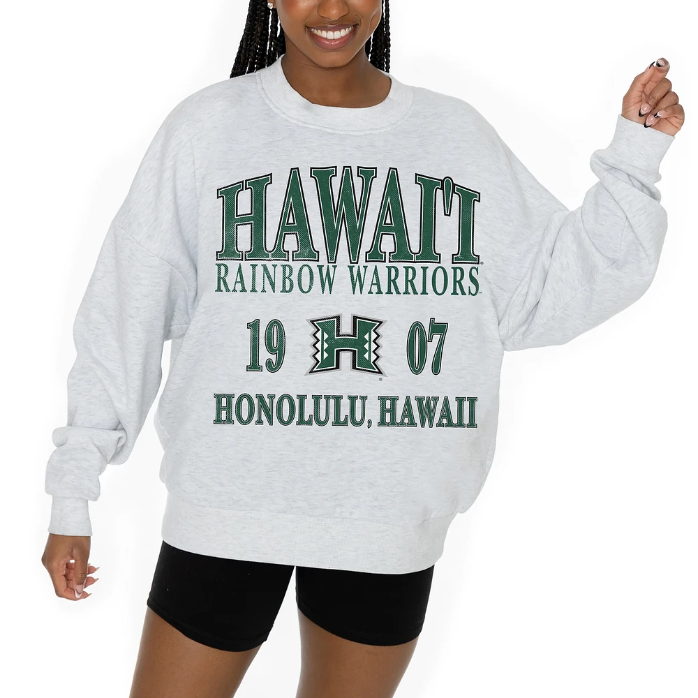 Women's Gameday Couture Ash Hawaii Rainbow Warriors Premium Fleece Pullover Sweatshirt