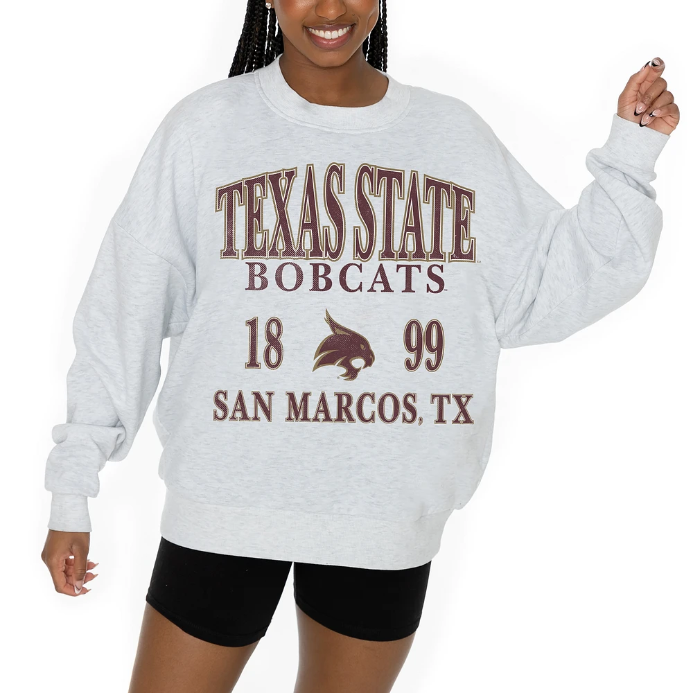 Women's Gameday Couture Ash Texas State Bobcats Premium Fleece Pullover Sweatshirt