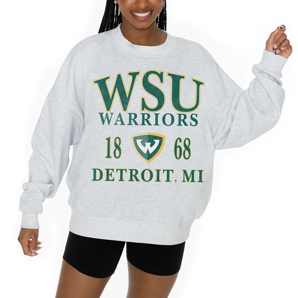 Women's Gameday Couture Ash Wayne State Warriors Premium Fleece Pullover Sweatshirt