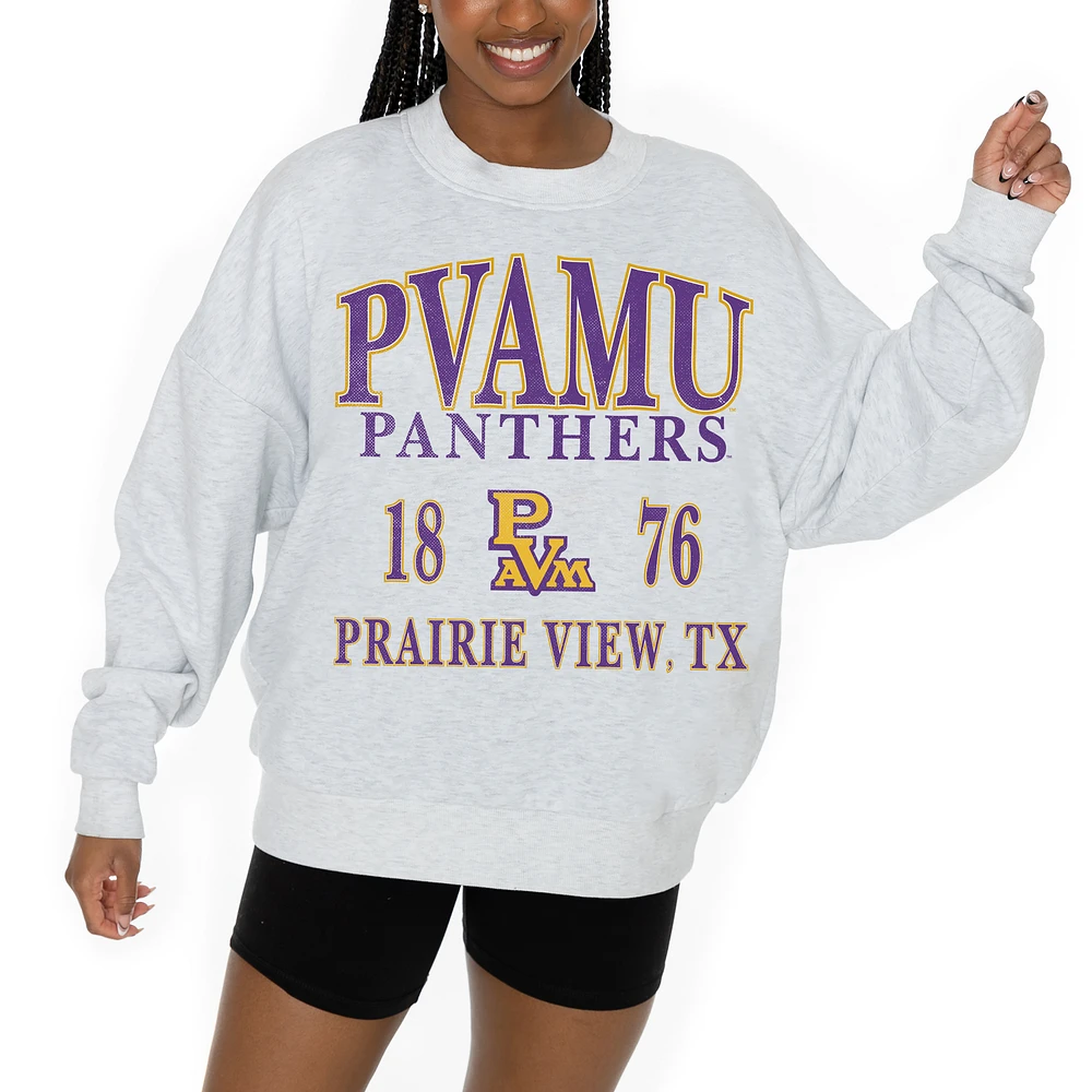 Women's Gameday Couture Ash Prairie View A&M Panthers Premium Fleece Pullover Sweatshirt