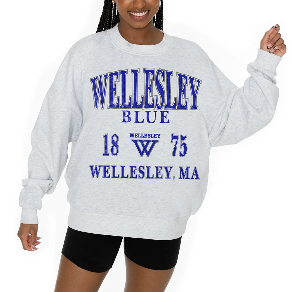 Women's Gameday Couture Ash Wellesley Blue Premium Fleece Pullover Sweatshirt