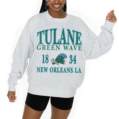 Women's Gameday Couture Ash Tulane Green Wave Premium Fleece Pullover Sweatshirt