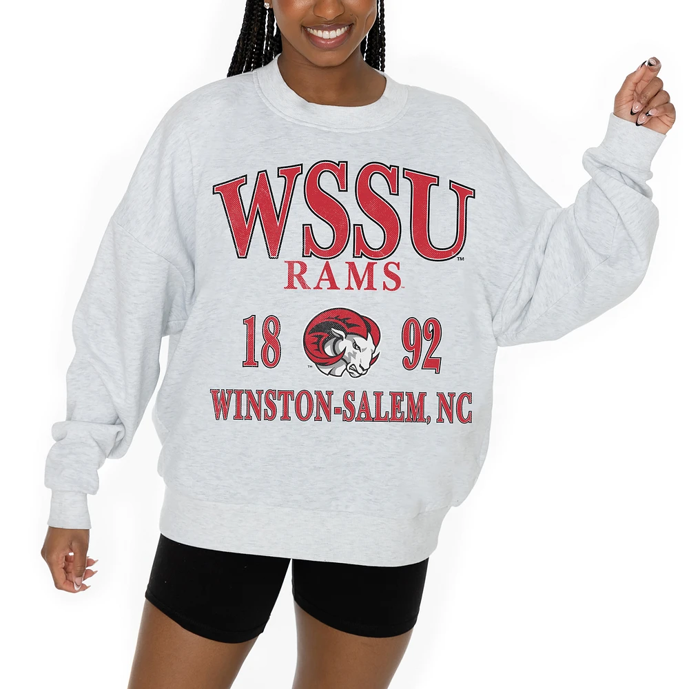 Women's Gameday Couture Ash Winston-Salem State Rams Premium Fleece Pullover Sweatshirt